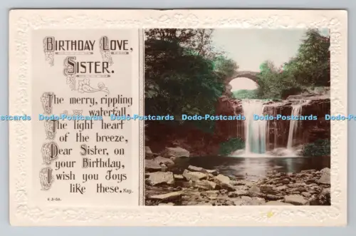 R801230 Geburtstag Liebe Schwester Wasserfall Brücke Rajar Bromid Karte Drehfoto Lo