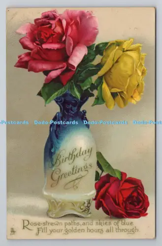 R801247 Geburtstagsgrüße Rosen und Kunst Porzellan Tuck Rapholette Glosso R 6085