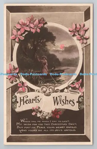 R801363 Herzliche Wünsche Frau steht im Boot Lonsdale und Bartholomew Accringto