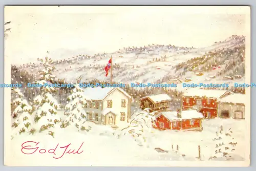 R814212 God Jul City in the Winter Time Mittet Printed in Norway PM Narvik 1954