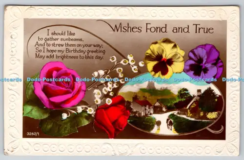 R814268 Wishes Fond and True Flowers RP PM Southend on Sea Essex 1932