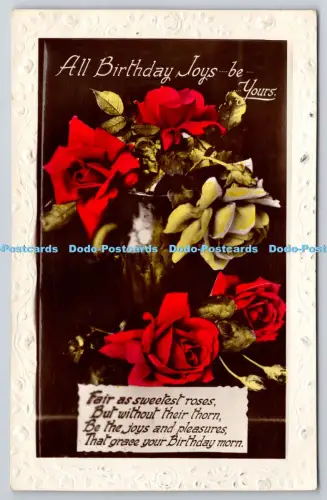 R815849 All Birthday Joys be Yours Red Roses RP PM Southend on Sea Essex 1934