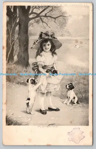R816045 Playmates Girl with Dogs PM London 1905