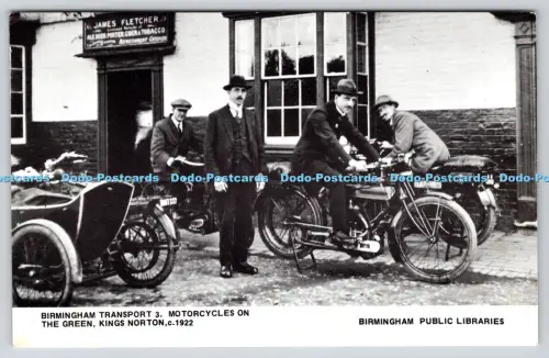 R816482 Birmingham Transport 3 Motorräder auf The Green Kings Norton Birmingham