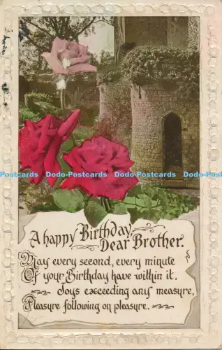 R031262 Gruß Postkarte A Happy Birthday Lieber Bruder Schloss und Rosen RP 1929