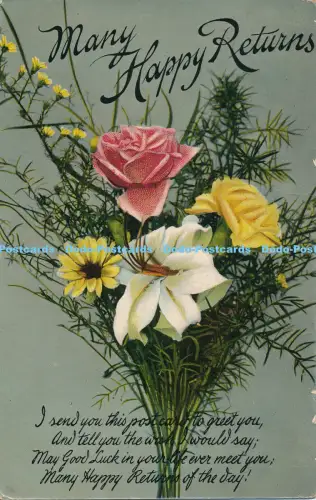 R031364 Grüße Viele Happy Returns Blumen Watkins und Kracke Floral 1909