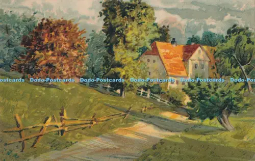 R027525 Alte Postkarte Haus und Bäume