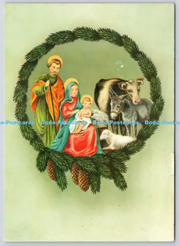 L347601 Frohe Weihnachten Lamm Kuh Esel Frau und Mann mit Kind Kepzomuveszeti