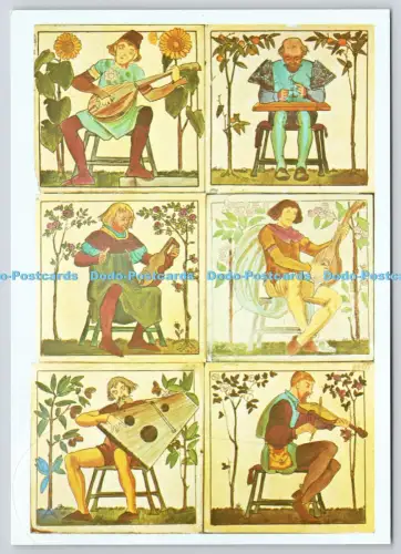 L348082 Gladstone sechs handkolorierte Fliesen Mittelalter Minnesänger Gladstone Keramik M