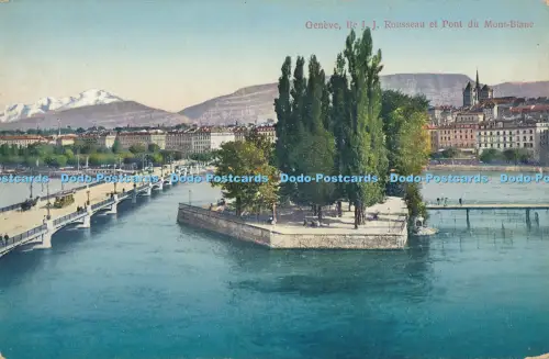 R038116 Geneve Ile J J Rousseau et Pont du Mont Blanc 1929 B Hopkins