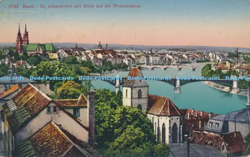 R038408 Basel St Albankirche mit Blick die Rheinbrücken Fotoglob 1923