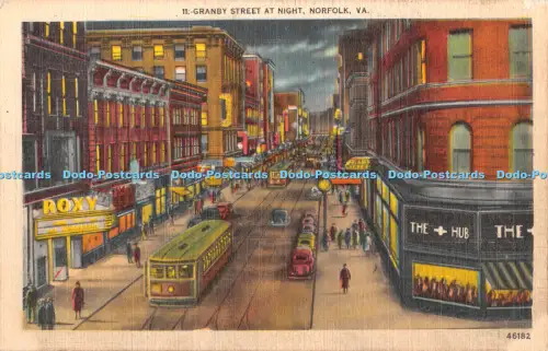 R376562 Va Norfolk Granby Street at Night Frank G Ennis Papier