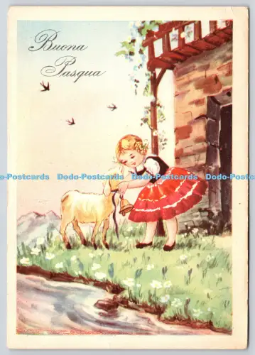 L360982 Buona Pasqua Mädchen mit Lamm PM Roma Centro Corr