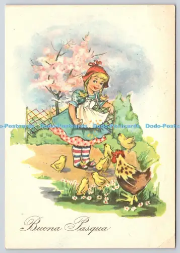L360983 Buona Pasqua Mädchen mit Hühnern