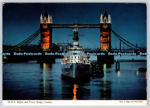 L362582 London H M S Belfast und Tower Bridge John Hinde E Nagele