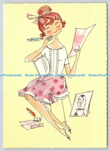 L364838 Mädchen Gemälde Postkarte