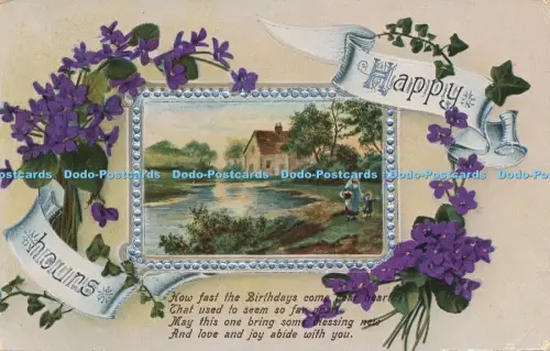 R048321 Gruß Postkarte Happy Hours See und Haus Blumen