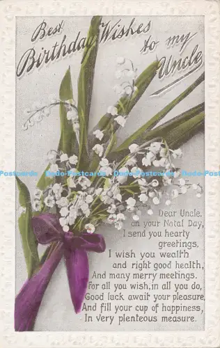 R048354 Gruß Postkarte Beste Geburtstagswünsche an meinen Onkel Blumen