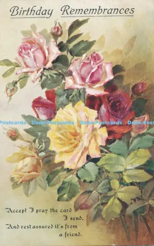 R048674 Grüße Geburtstag Erinnerung Rosen M McLove Floral 1918