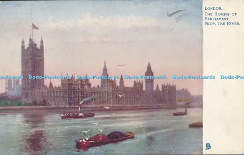 R048735 London The Houses of Parliament vom Fluss Tuck Oilette 1907