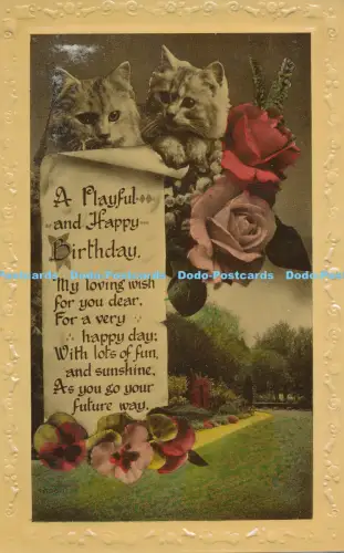 R048749 Grüße A Playful and Happy Birthday Kätzchen und Rosen W B L Academy R