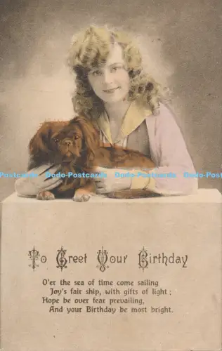 R048763 Grüße zum Geburtstag Frau mit Hund 1920
