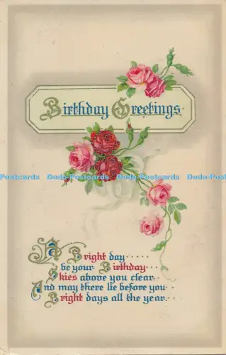 R048778 Geburtstagsgrüße Rosen und Gedicht Wildt und Kray 1914