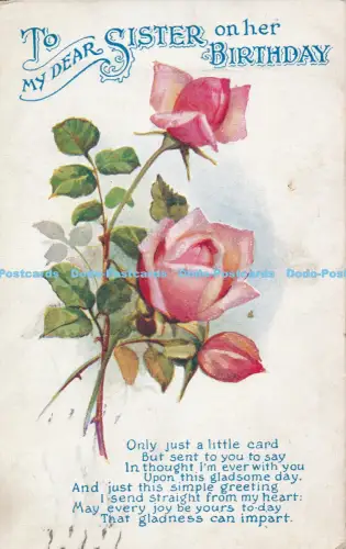 R048822 Grußkarte an meine Schwester zum Geburtstag Rosen 1916