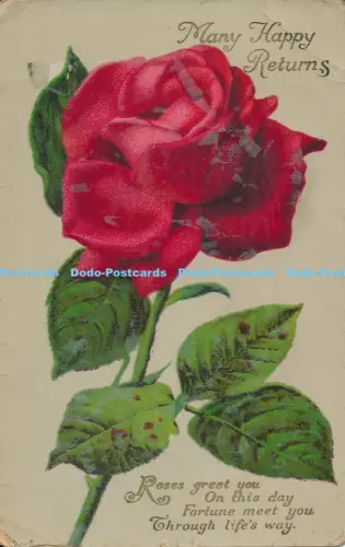 R048839 Grüße viele glückliche Returns rote Rose 1926