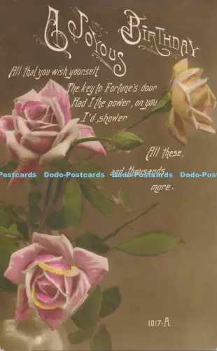 R048849 Gruß Postkarte Ein fröhlicher Geburtstag Rosen 1919