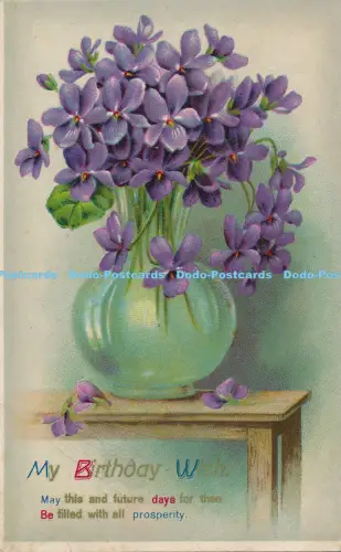 R048862 Grußkarte Mein Geburtstagswunsch Blumen in Vasen 1913