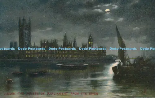 R048887 London Die Häuser des Parlaments vom Fluss bei Nacht Tuck Art