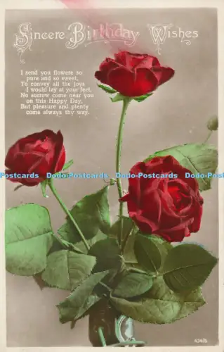 R048905 Grüße Aufrichtige Geburtstagswünsche rote Rosen RP 1927