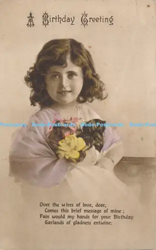 R048948 Ein Geburtstagsgruß kleines Mädchen mit Blumen 1918