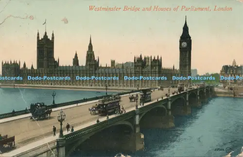 R048977 Westminster Bridge and Houses of Parliament London Valentine 1911