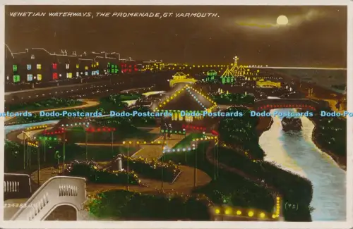 R049219 Venetian Waterways The Promenade Gt Yarmouth By Night Valentine RP 1934