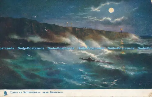 R049273 Cliffs at Rottingdean near Brighton By Moonlight Tuck Oilette 1904