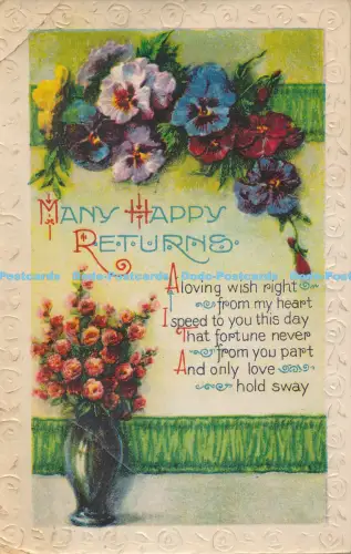 R049814 Grüße viele Happy Returns Blumen in Vasen 1931