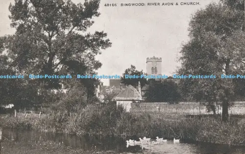 R049834 Ringwood River Avon and Church Photochrom Sepiatone No 48166