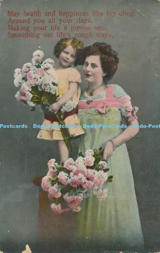 R049856 Alte AK Frau und Mädchen mit Blumen 1911