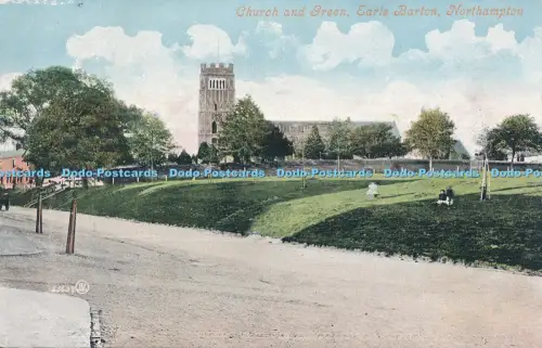 R049877 Church and Green Earls Barton Northampton 1905