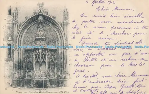 R049984 Rouen Fontaine de la Crosse ND No 83 1902