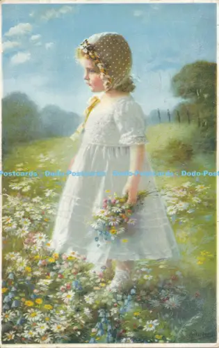 R050795 Alte AK Kleines Mädchen mit Blumen 1928