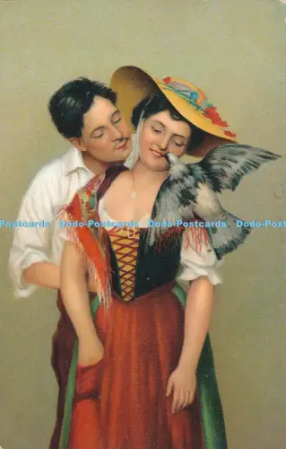 R050989 Alte AK Frau und Mann in Kostümen Misch Kunstschätze