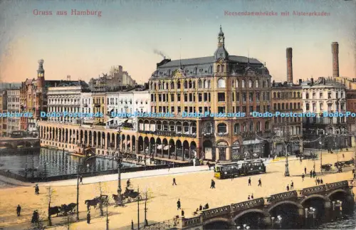 R051325 Gruss aus Hamburg Reesendammbrücke mit Alsterarkaden