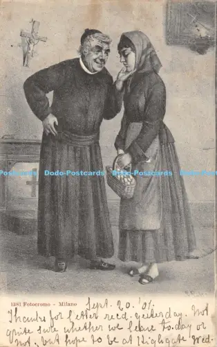 R051687 Alte AK Frau und Pfarrer Fotocromo