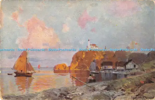 R052563 Alte AK Meer und Segelboote Häuser Leuchtturm