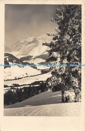 R055398 Alte AK Winterszene Berge und Bäume im Schnee Kerl