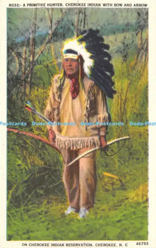 R055480 A Primitive Hunter Cherokee Indianer mit Pfeil und Bogen auf Cherokee Indianer