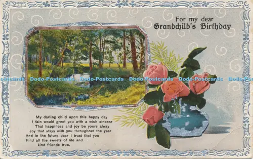 R056745 Gruß Postkarte für meine lieben Enkelkinder Geburtstag im Wald Rosen in